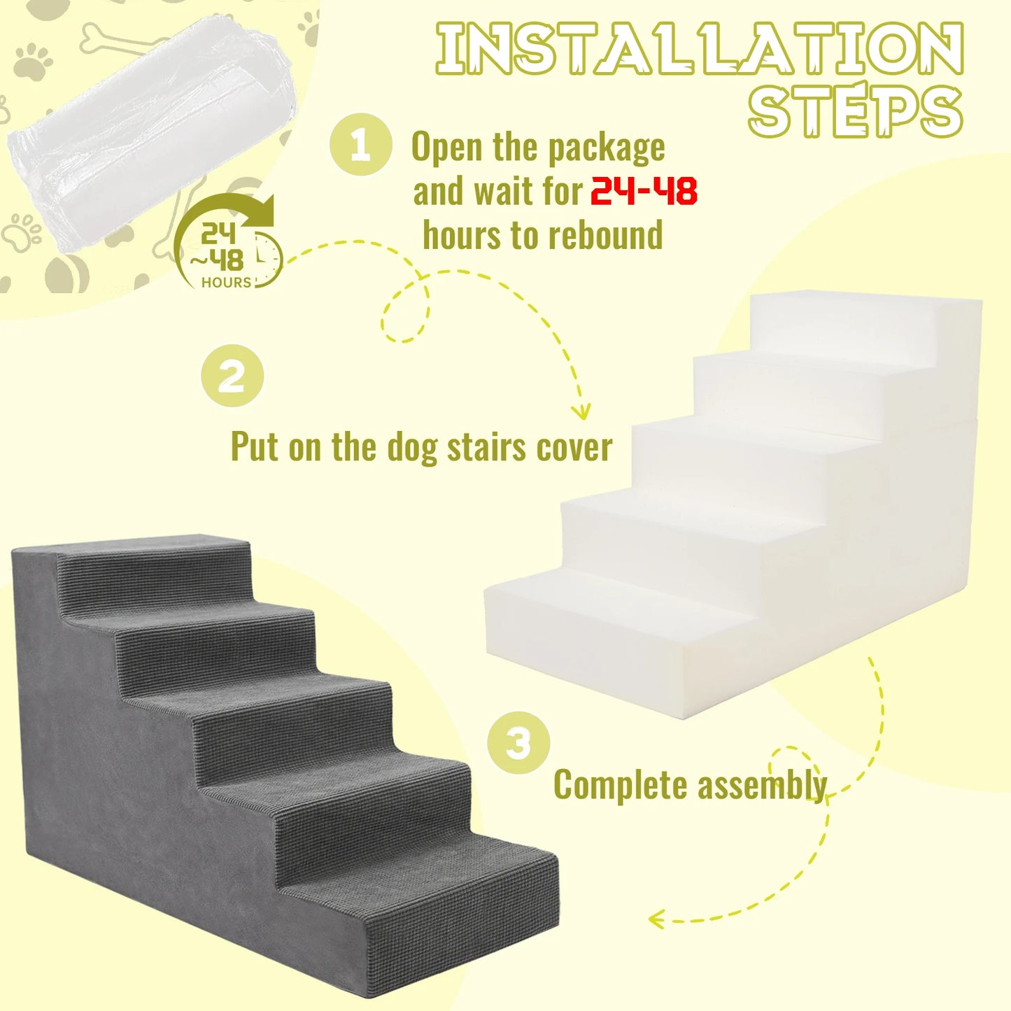 4-Tier/5-Tier Pet Stairs For Small Dogs & Cats, Non-Slip Bottom Design For High Beds & Couches, High-Density Foam Steps