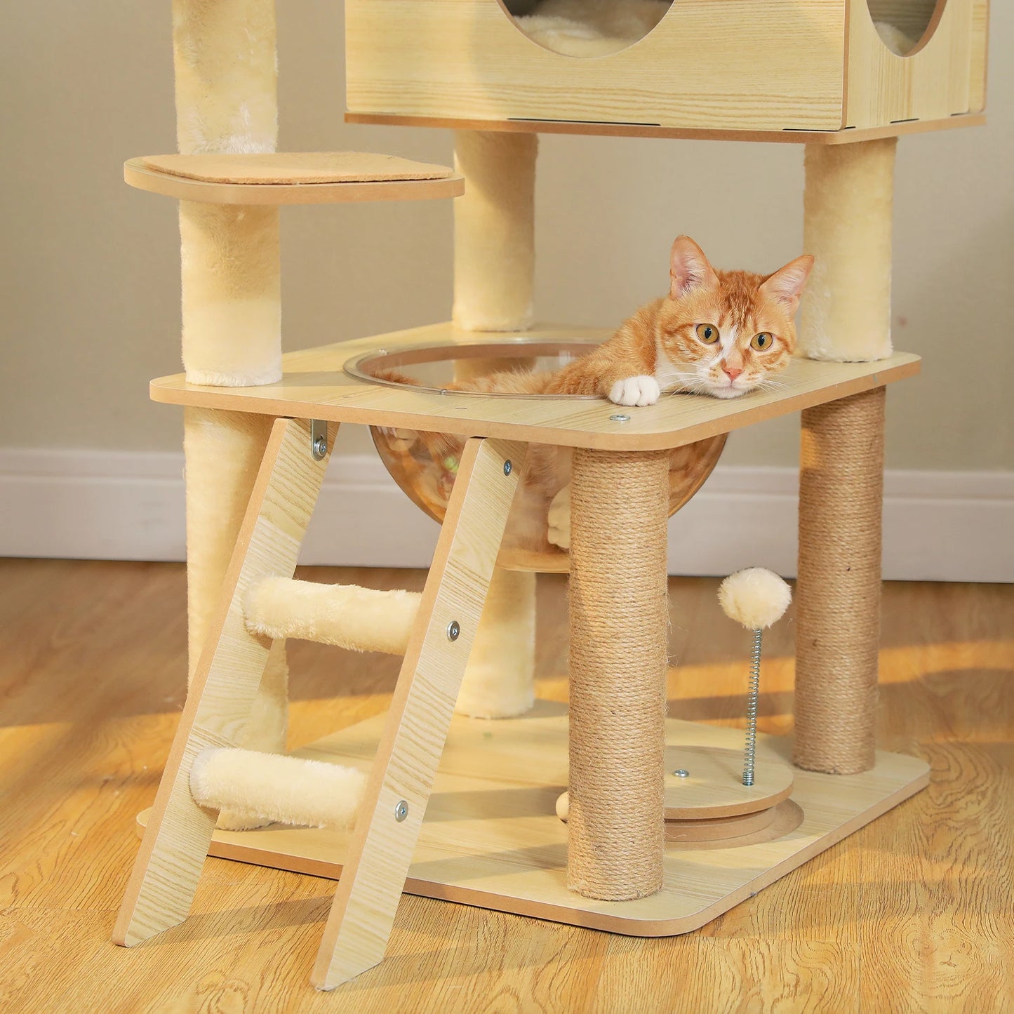 Multi-Level Wood Cat Tree with Condo, Hammock & Perch