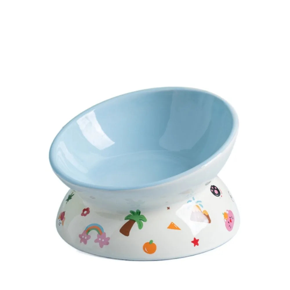 Elevated Ceramic Pet Bowl with Flat or Slanted Mouth - label view