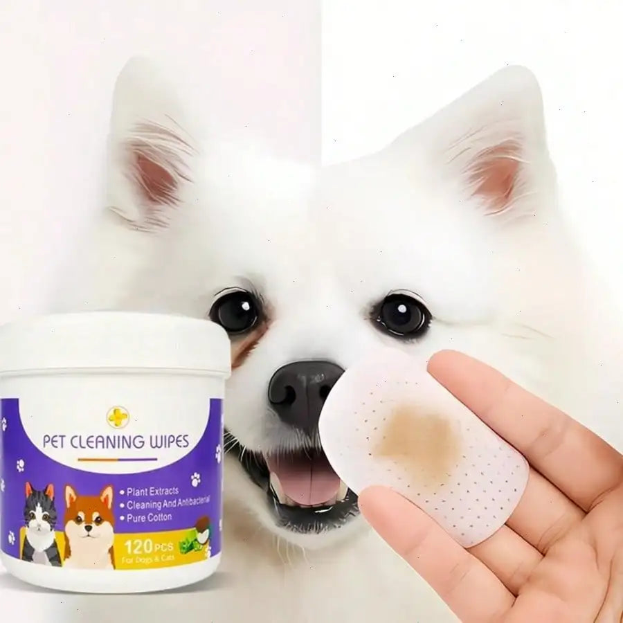 120 Gentle Pet Wipes: Natural & Soothing Eye, Face & Mouth Cleaning for Dogs & Cats - Tear Stain Remover, Ear & Tooth Finger Wipes, Pet Grooming Supplies