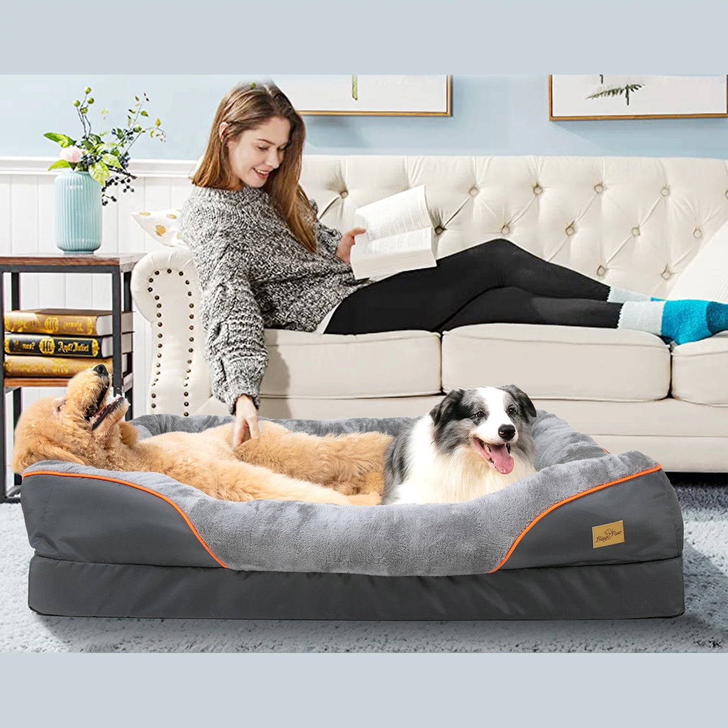 Large Fleece Dog Bed with Washable Waterproof Cover