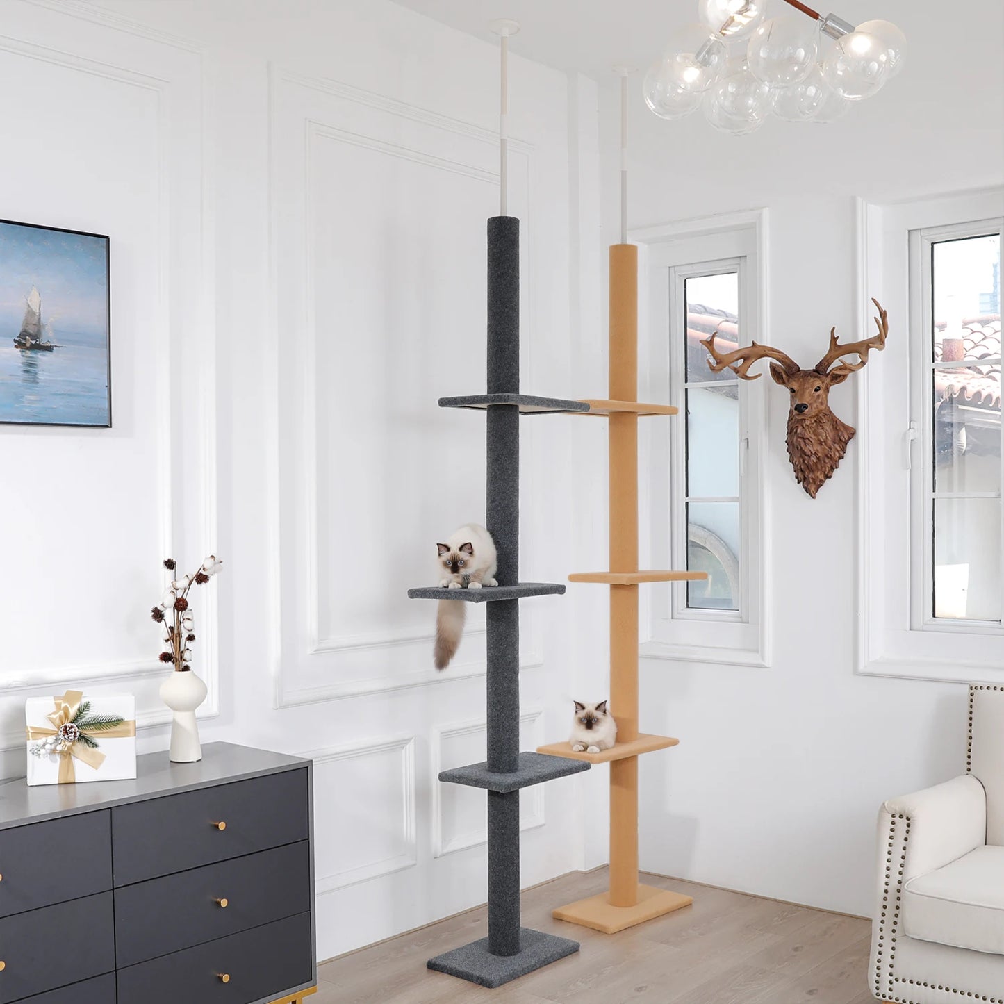 Adjustable Floor-to-Ceiling Cat Tower with Scratching Posts