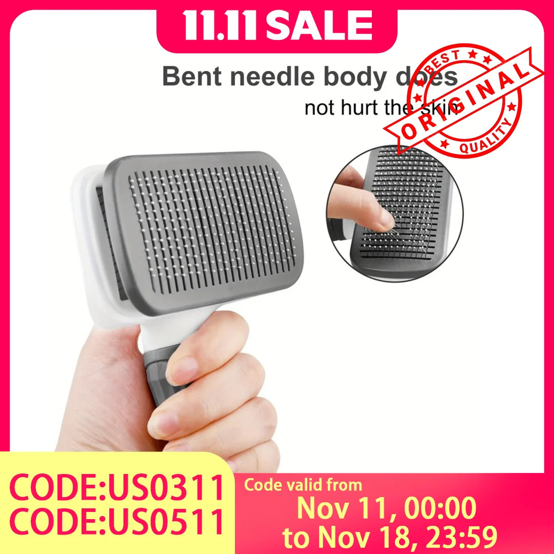 2-in-1 Pet Grooming Brush with Self-Cleaning Deshedder