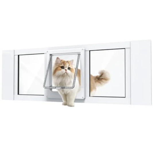 Cat Door for Window, Aluminum Cat Door Window Insert with 4 Secure Lock Modes, Magnectic Closure for Cats, Fit Window Width 28"