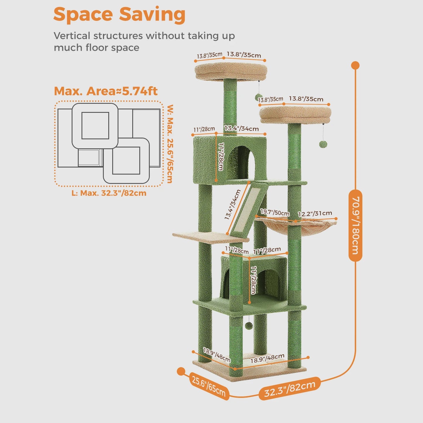 Multi-Level Cat Tree Tower with Condo, Hammock & Scratching Board