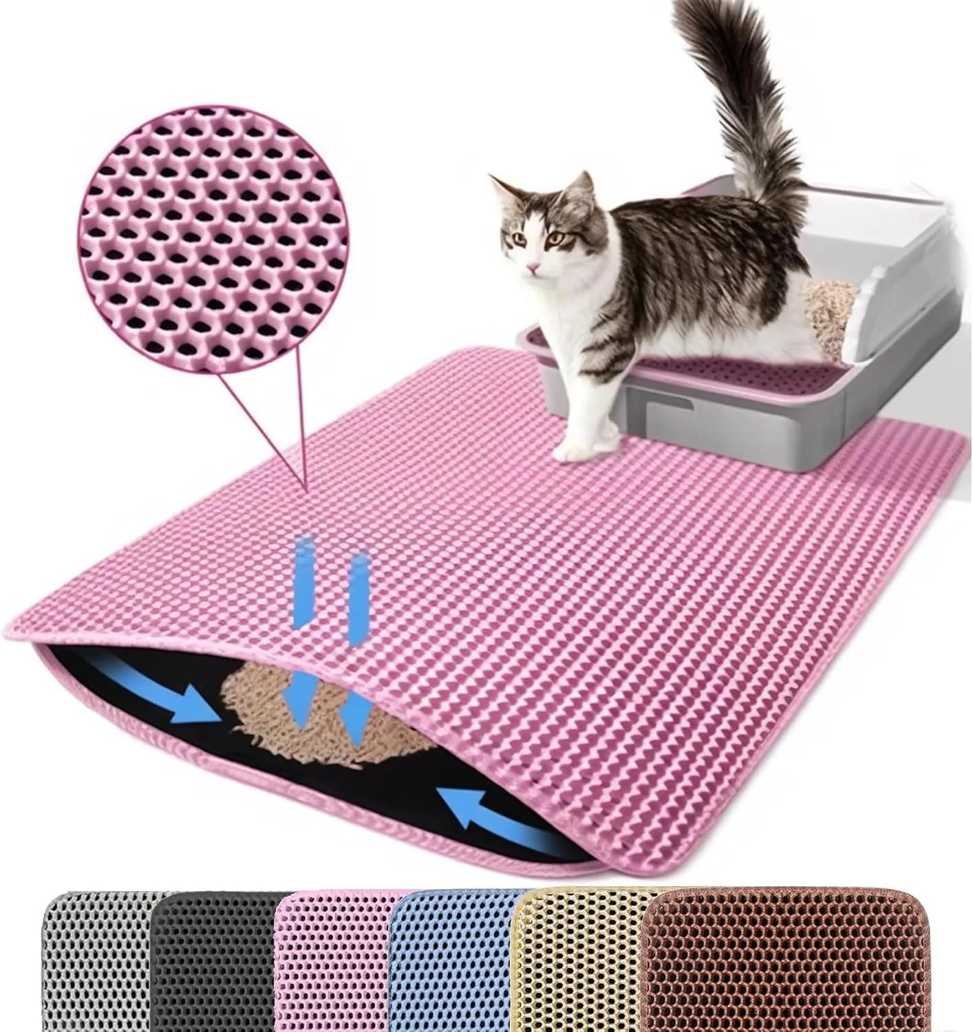Large Honeycomb Double-Layer Cat Litter Mat, Waterproof