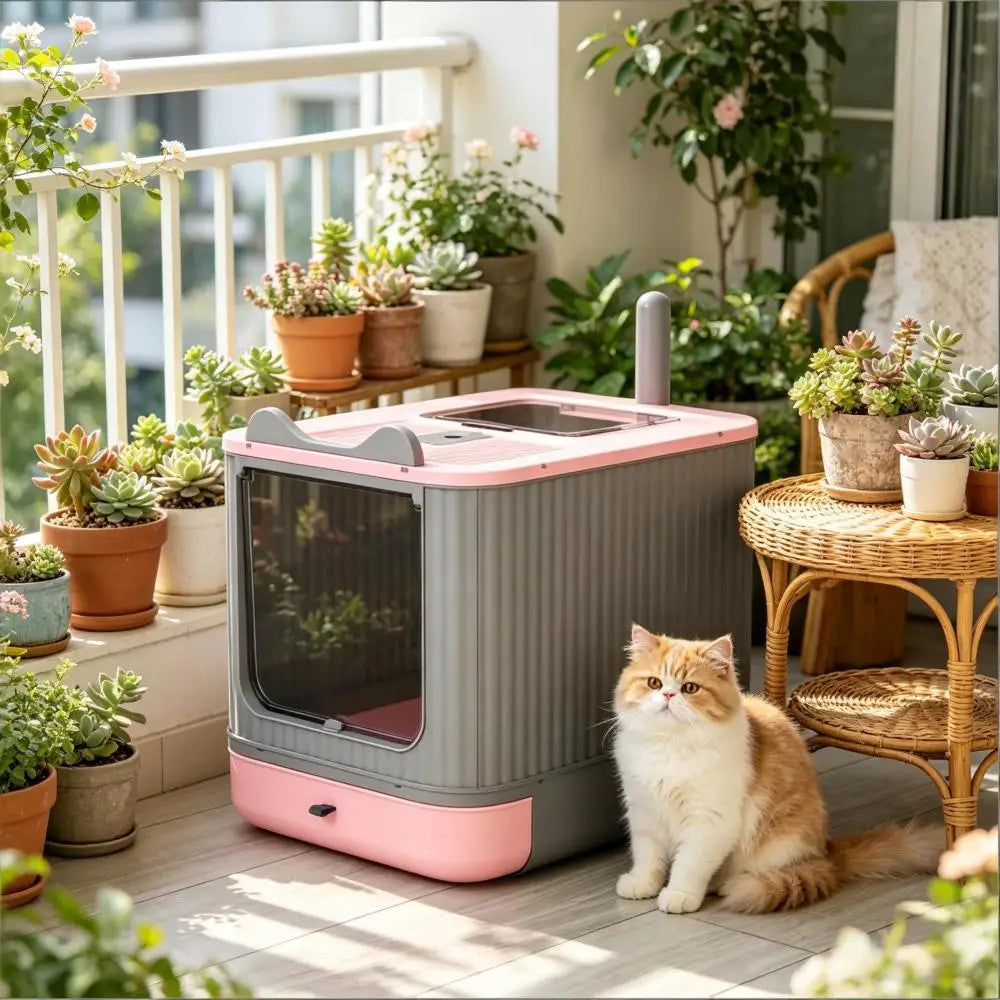 Enclosed Design Cat Litter Box with Slide-Out Tray for Small-Medium Cats