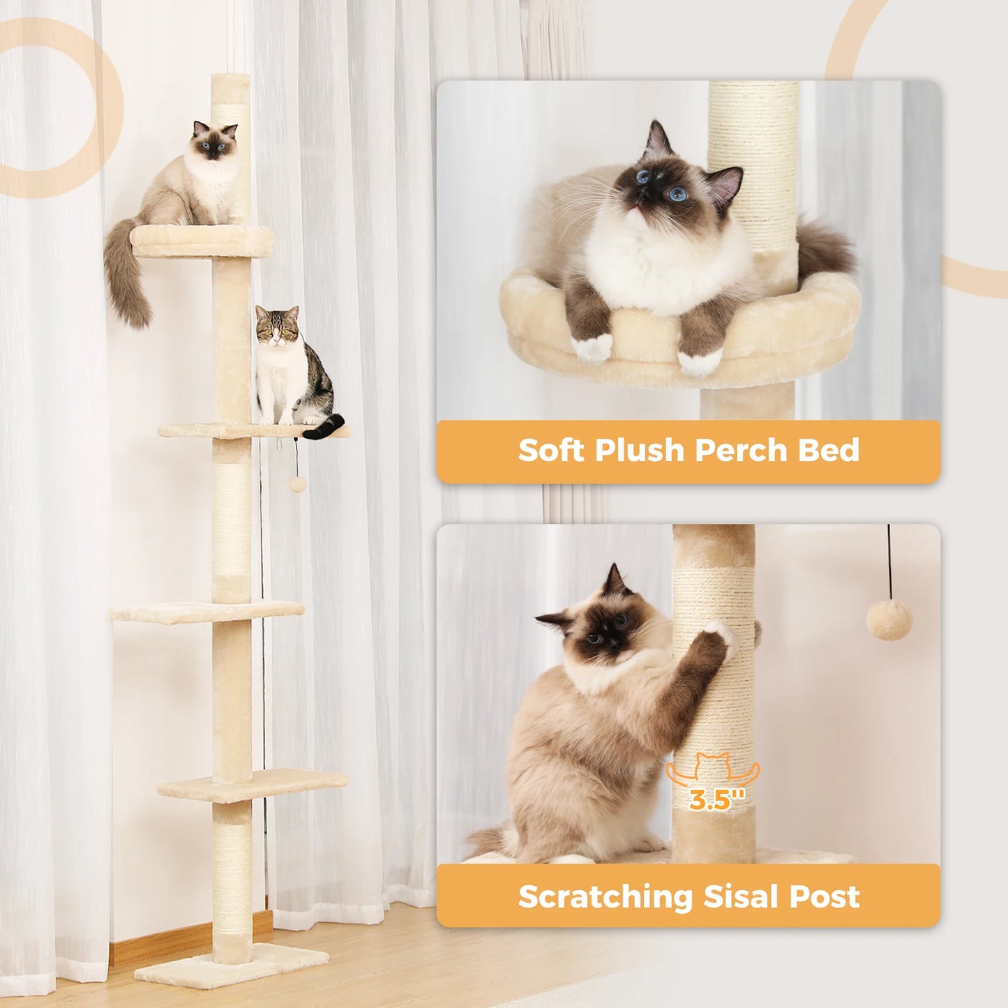 Adjustable Floor-to-Ceiling Cat Tower with Scratching Posts