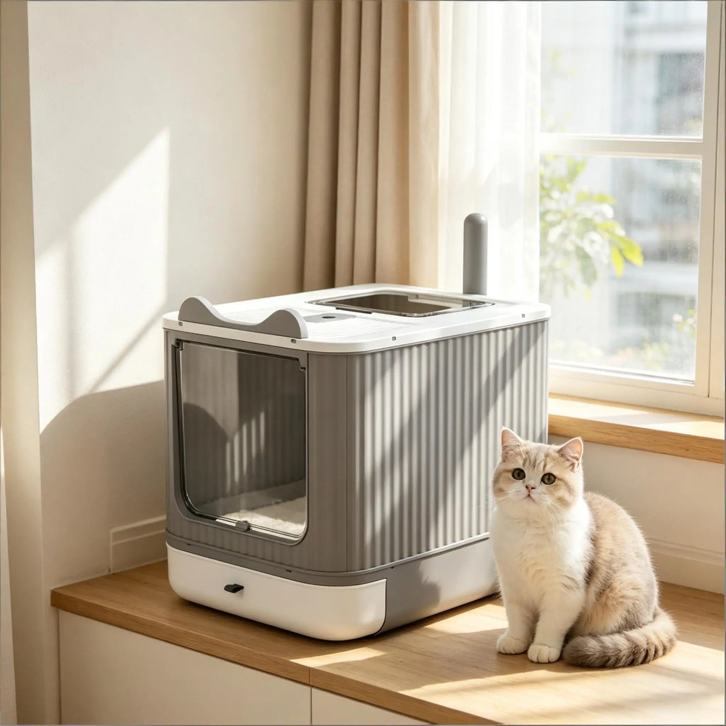 Enclosed Design Cat Litter Box with Slide-Out Tray for Small-Medium Cats