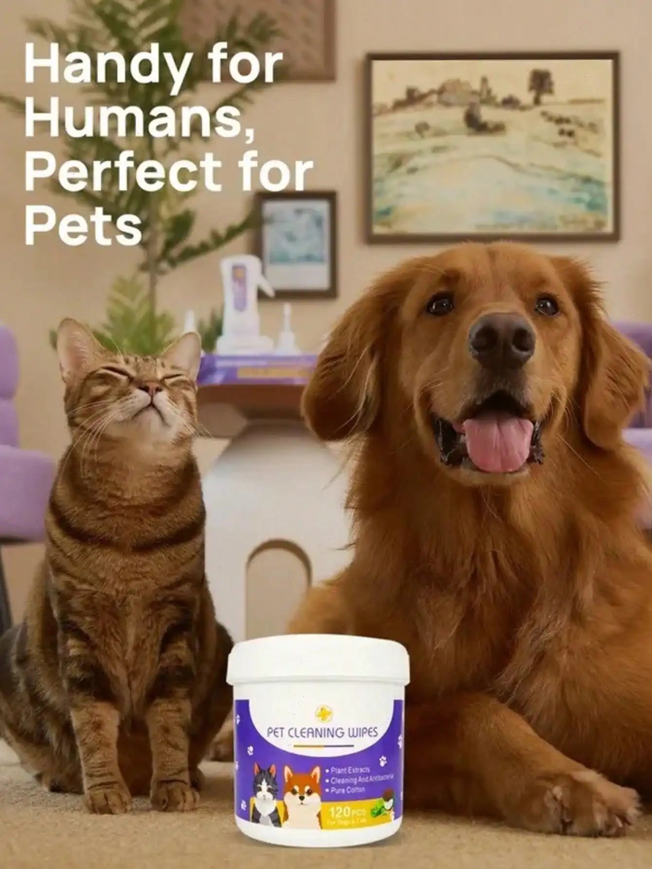 120 Gentle Pet Wipes: Natural & Soothing Eye, Face & Mouth Cleaning for Dogs & Cats - Tear Stain Remover, Ear & Tooth Finger Wipes, Pet Grooming Supplies