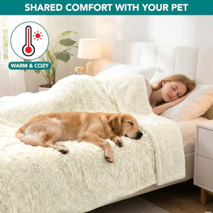 Waterproof Dog Blanket for Couch, Bed and Furniture, Reversible Sherpa and Faux Fur Pet Blanket, Leakproof Pet Blanket for Larg