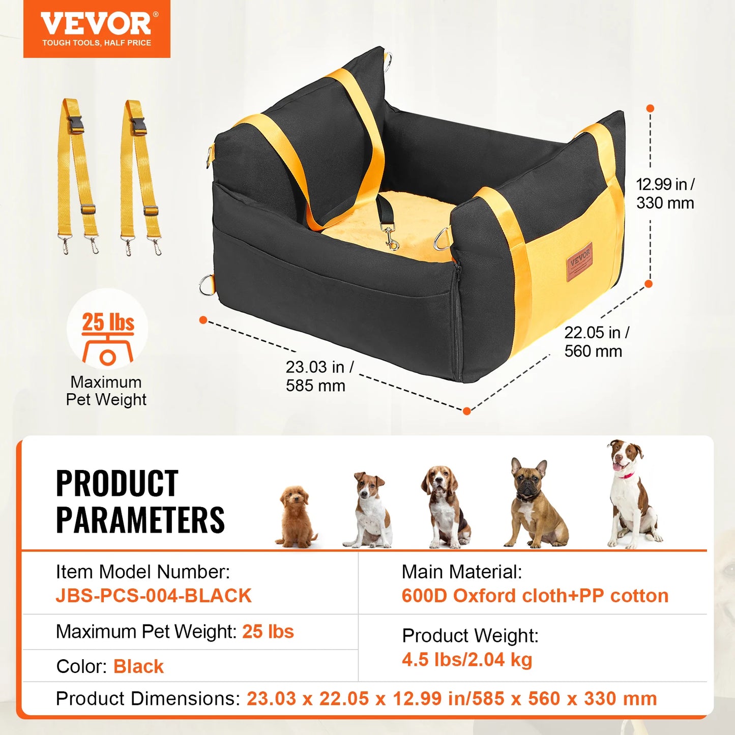 Waterproof Dog Car Booster Seat with Safety Leash