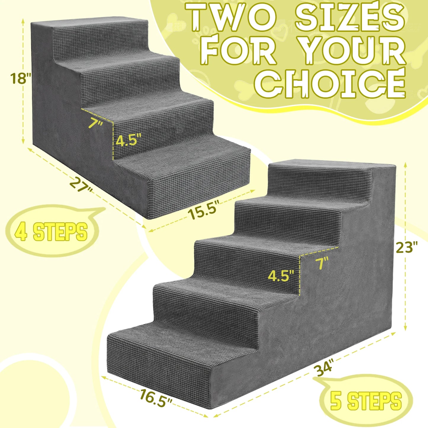 4-Tier/5-Tier Pet Stairs For Small Dogs & Cats, Non-Slip Bottom Design For High Beds & Couches, High-Density Foam Steps