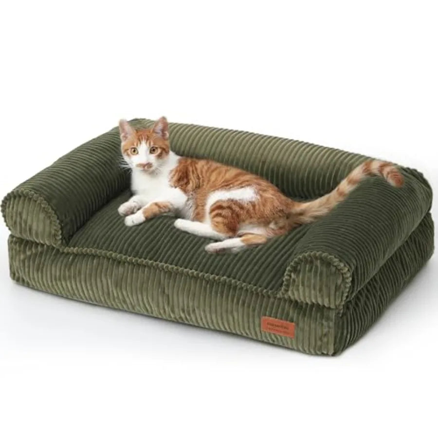 Dog Couch Bed Corduroy Cozy Cat Bed for Indoor Cats with Washable Cover 28in Waterproof Orthopedic Dog Beds Sofa for Small Dogs