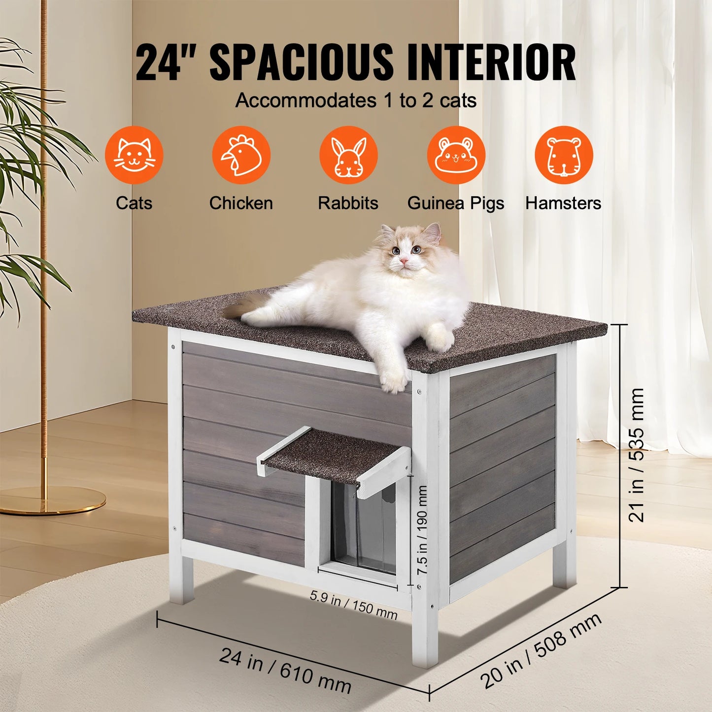 Weatherproof Insulated Outdoor Wooden Cat & Rabbit House