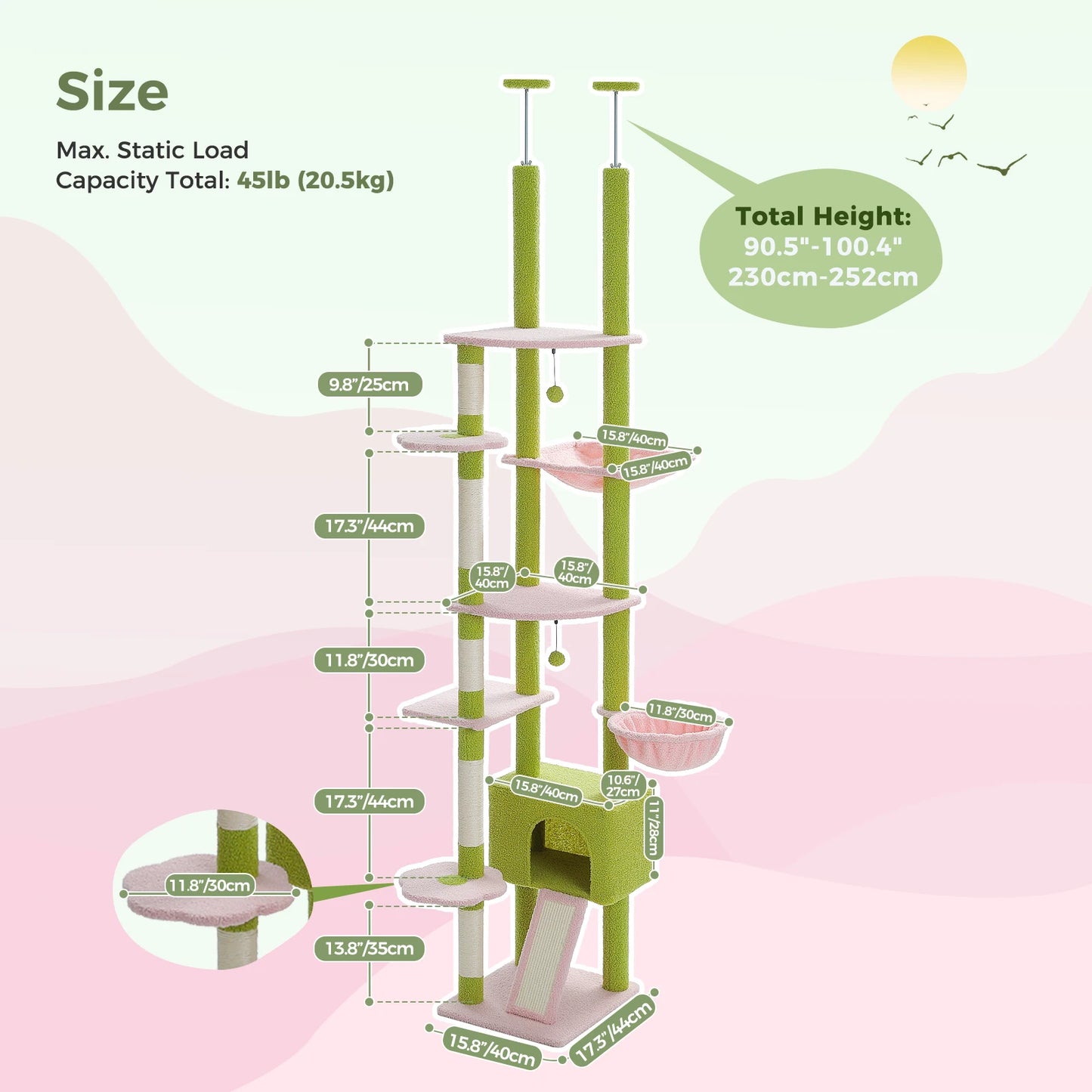 Cactus Floor-to-Ceiling Cat Tree with Condo & Hammock