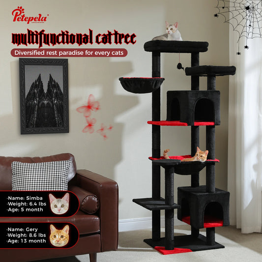 Tall Cat Tree Tower with Super Large Hammock & Condo - front view
