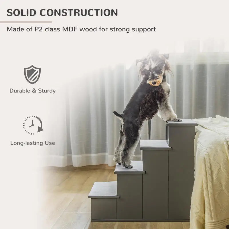 PawHut Pet Stairs, Small Dog Steps for Couch Bed with Cushioned Removable Covering, 15.75" x 23.25" x 21.25", Grey