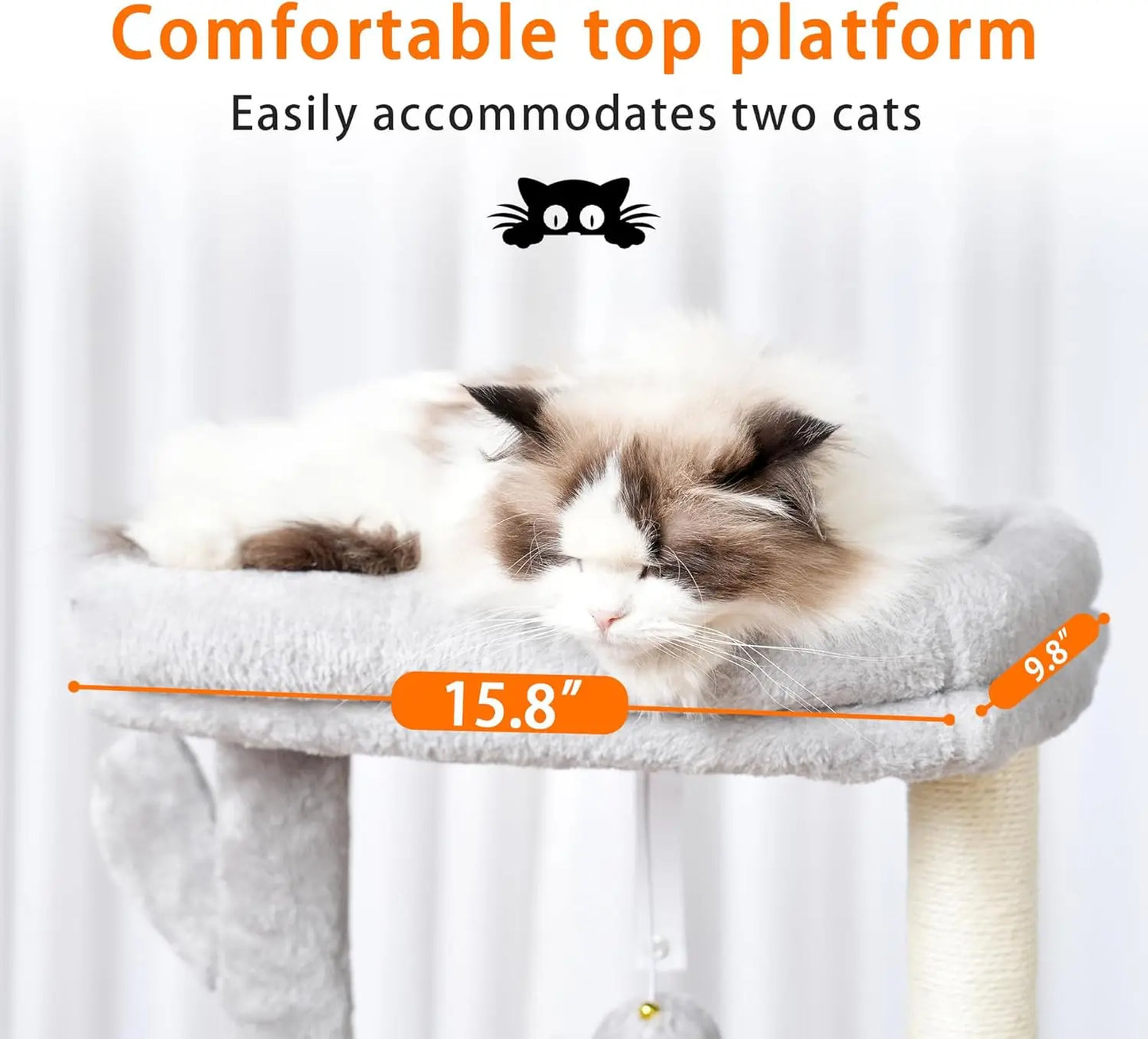 39.4" Cat Tree Tower with Scratching Post, Indoor Cat Condo, 2 Baskets & Dangling Toy, Light Gray