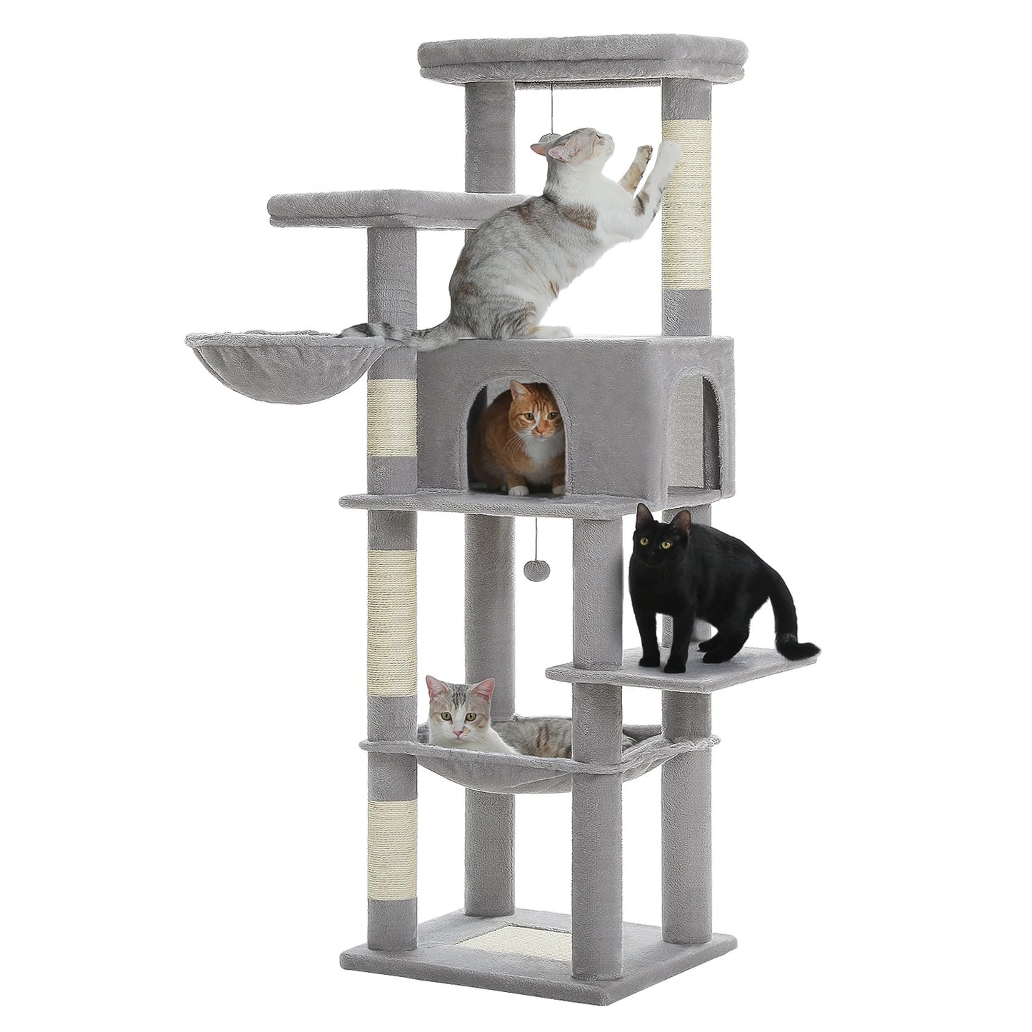 Large Cat Tree for Indoor Cats with Scratching Posts & Hammock