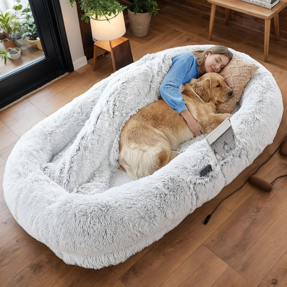 Ye Human Dog Bed, Washable Faux Fur, Orthopedic for Dozing & Napping, 71''x45''x14'' Fits You & Pets (Grey), Blankets & Pillows Not Included