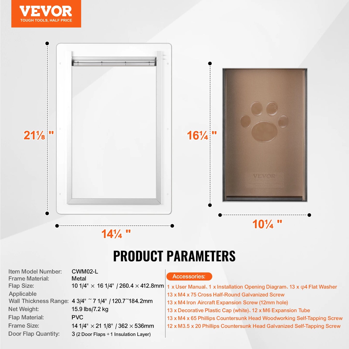 Metal Frame Weatherproof Dog Door with Lock & 3-Flap System