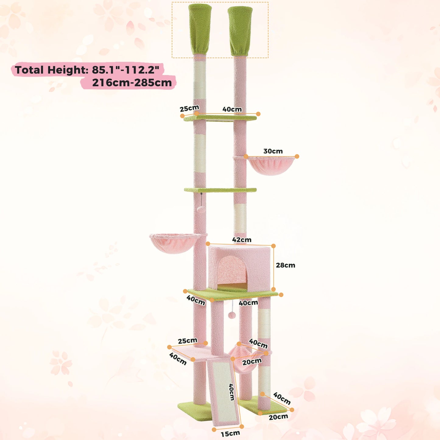 Floor-to-Ceiling Cat Tree with Hammock & Sisal Scratching Posts