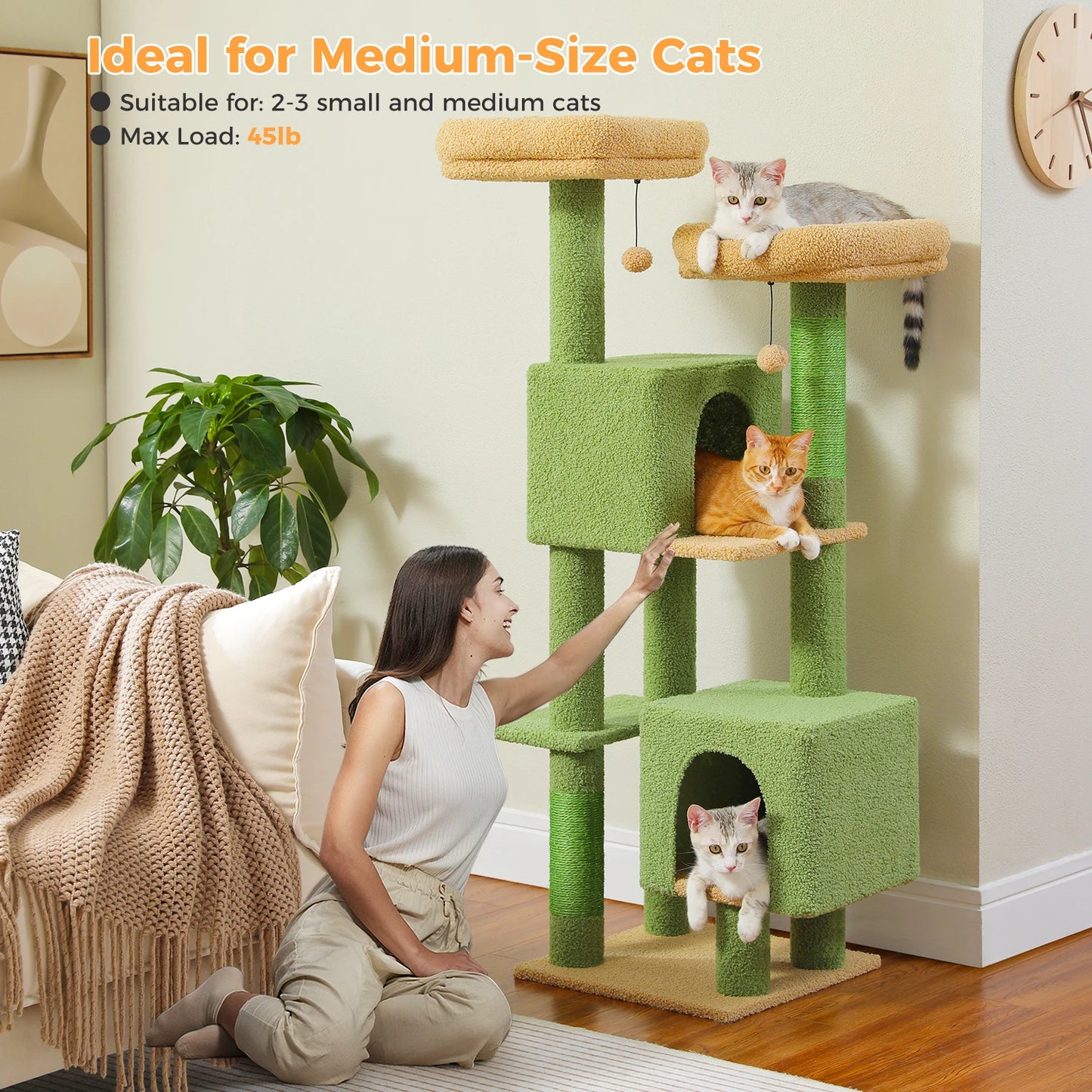 Cactus Cat Tree 133cm with Perches, Condos & Scratching Posts