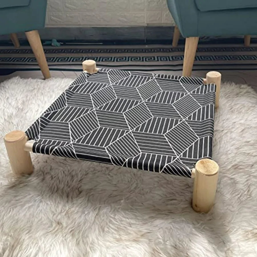 Cat/ Hammock Cat Bed, Wooden Dog Elevated Indoor Outdoor Beds, Raised Cat Cots Furniture Pet Bed Puppy Bed Portable Breathable