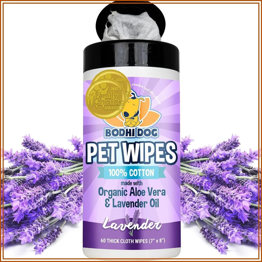 Pet Wipes for Dogs & Cats - Grooming, Cleaning & Deodorizing - No Parabens or SLS - Large Thick Wet Wipes - Lavender Scent (60 Count)