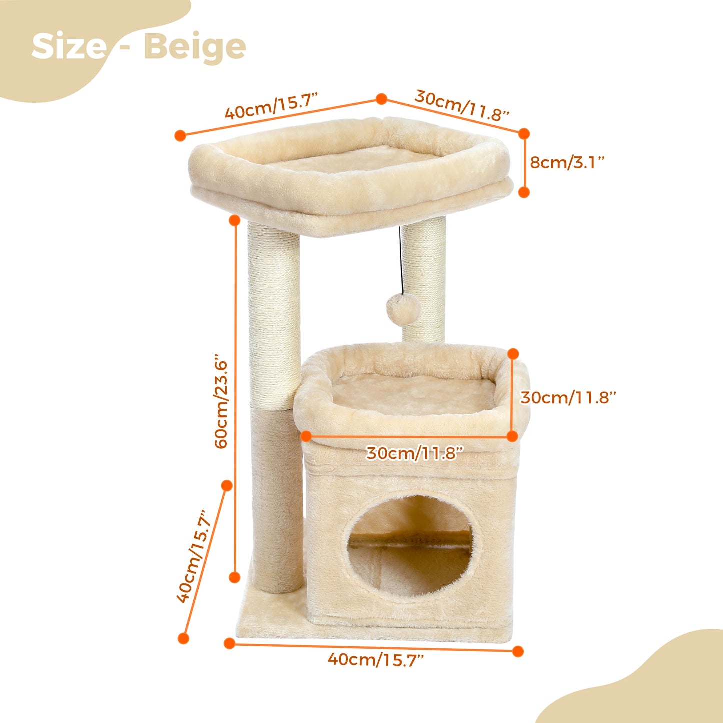 Cat Tree Tower with Natural Sisal Post, Condo & Top Perch