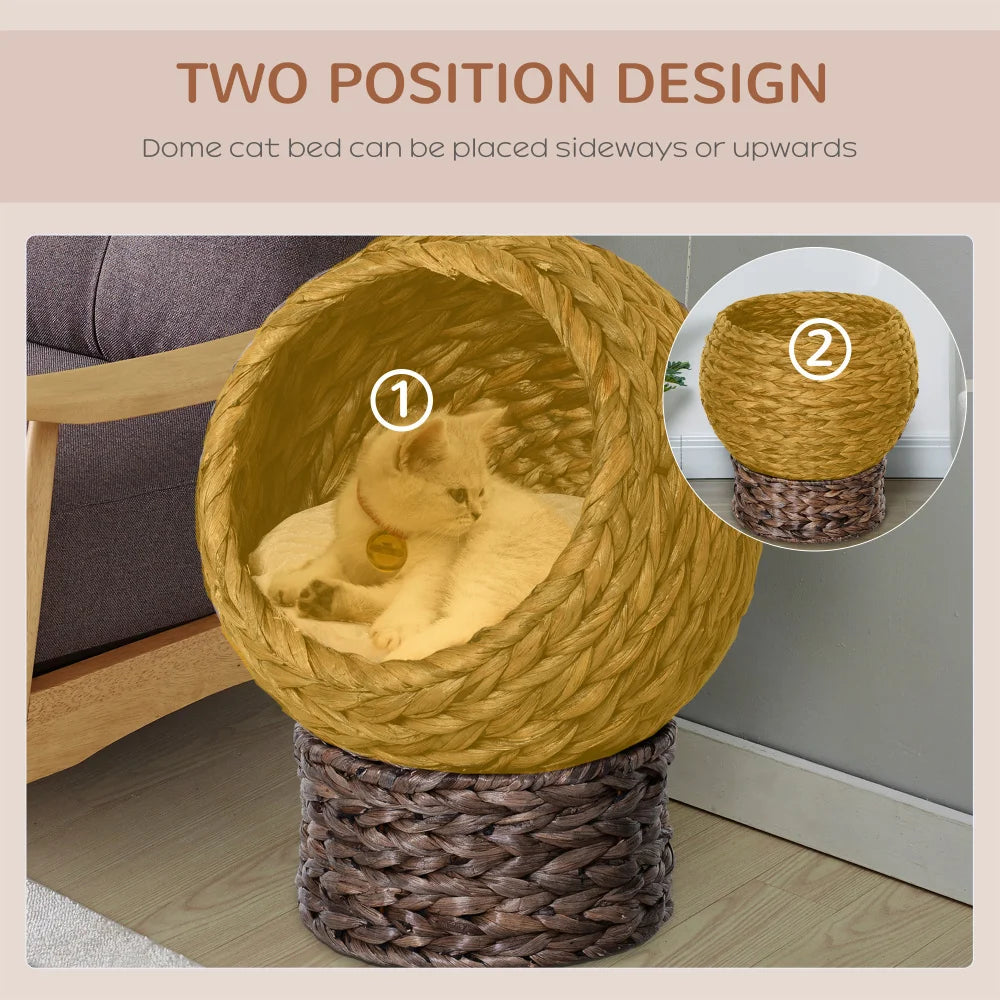 PawHut Handwoven Elevated Cat Bed with Soft Cushion, Egg Chair Shape, Stand, 23.5" H, Gray for Indoor Cats