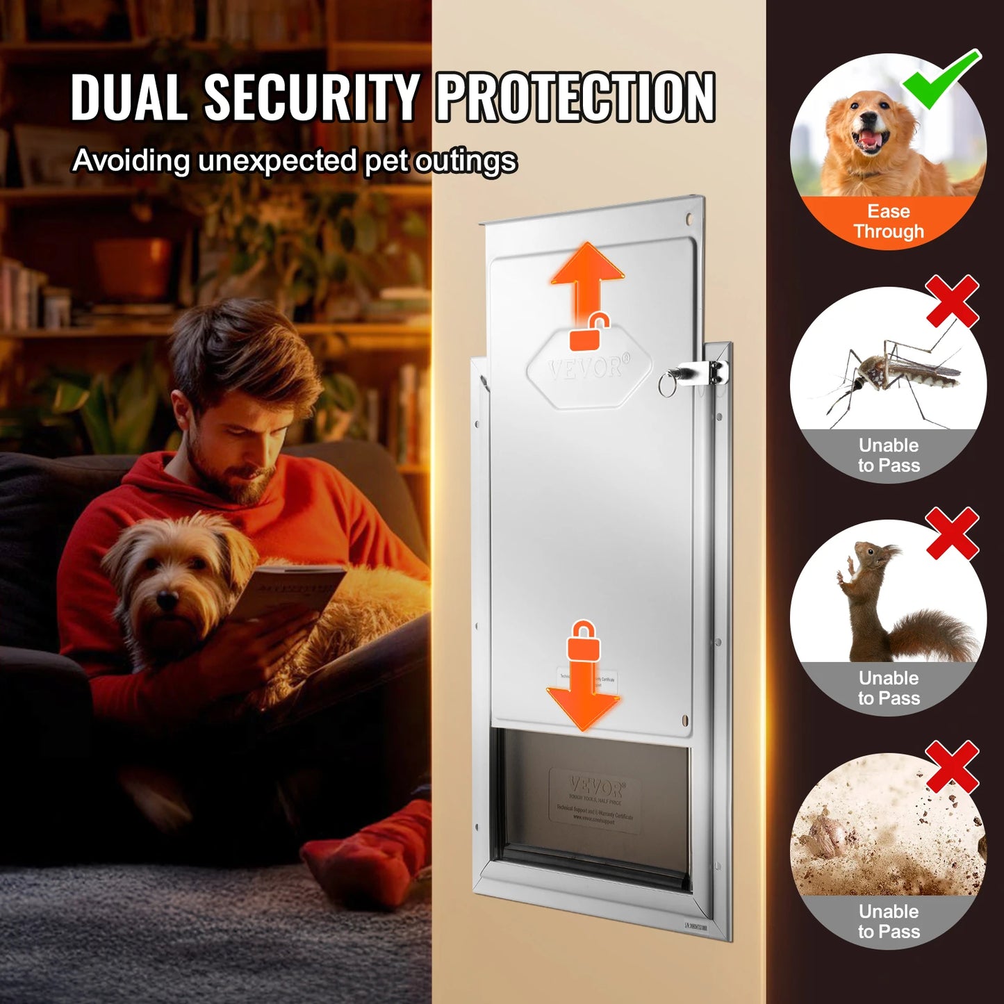 Aluminum Frame Weatherproof Dog Door with Lock & Flap System