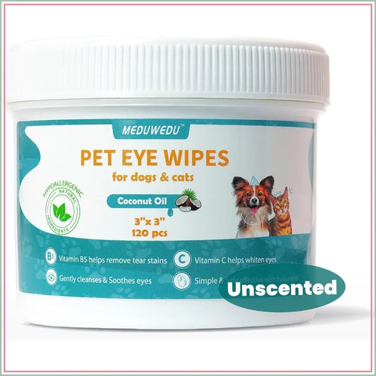 120 Count Pet Eye Wipes for Dogs & Cats, Tear Stain Remover, Unscented Grooming Wipes