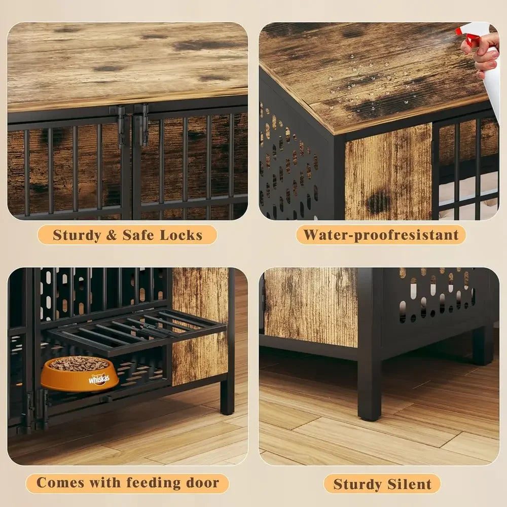 Sturdy Dog Crate for Large Breeds, Rustic Brown, Indoor Use, and Ideal for High Anxiety Dogs