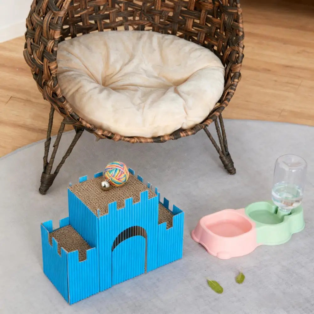 Ye Elevated Hand-woven Braided Banana Leaf Kitten House Condo with Cushion, Weaved Cat Bed