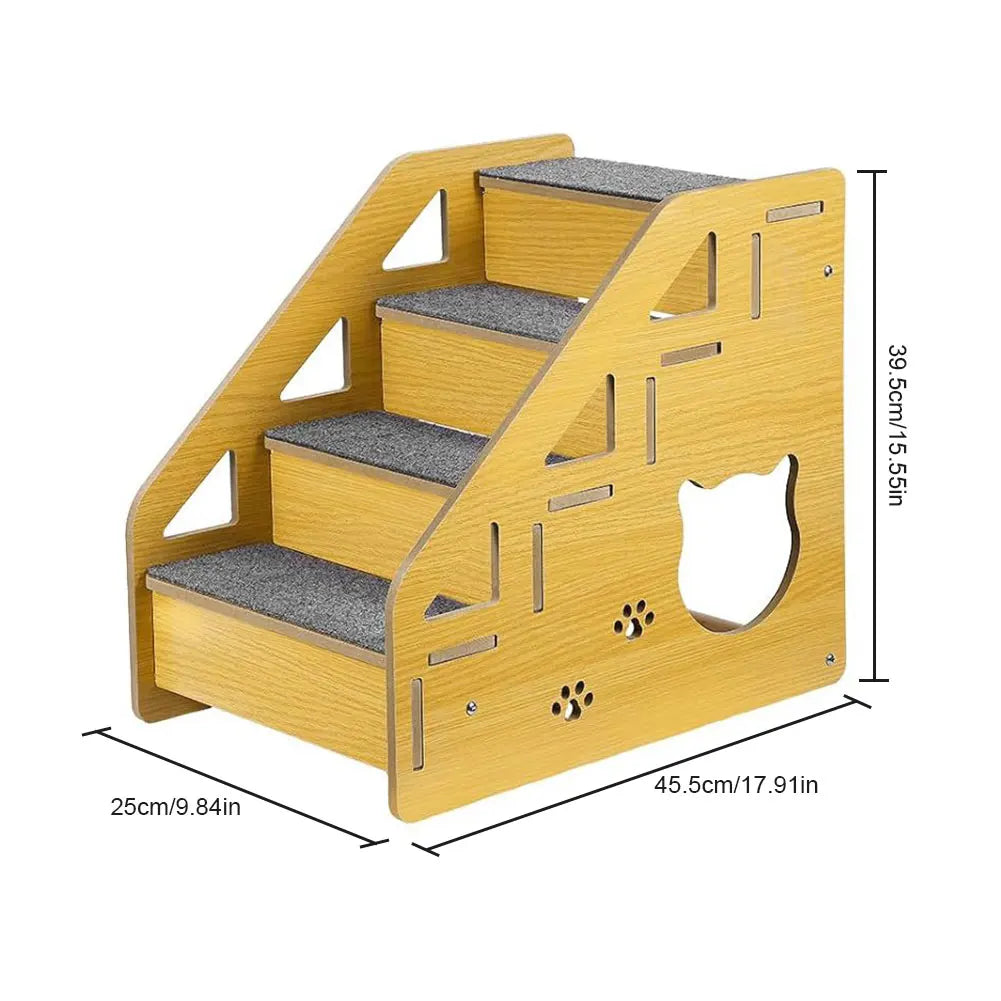 4-Step Wooden Pet Stairs Nonslip Carpeted Cat and Dog Steps Wooden Pet Ladder Pet Furniture for Dogs and Cats for Bed