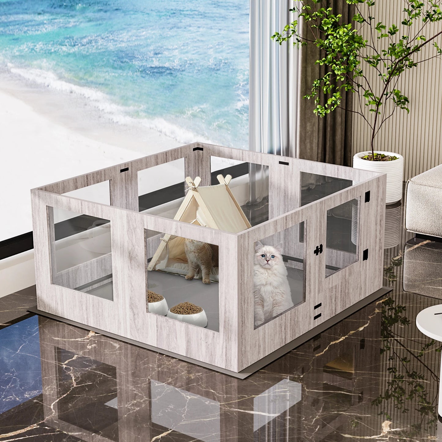 Tempered Glass Dog Playpen with Waterproof Mat product image 3