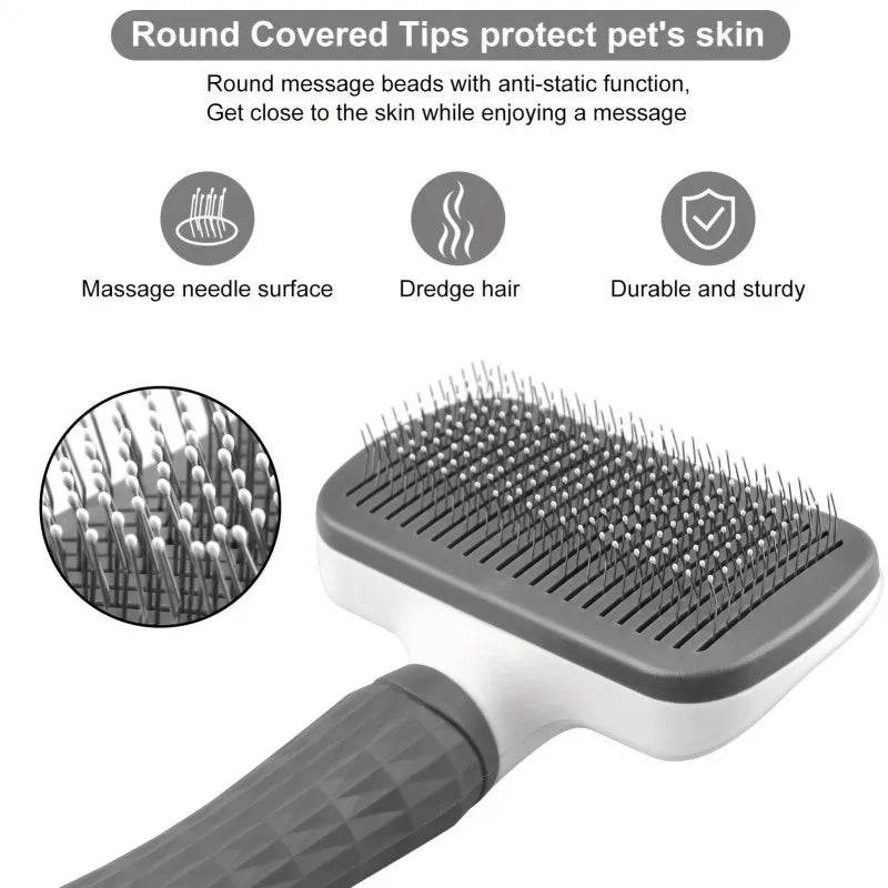 2-in-1 Pet Grooming Brush with Self-Cleaning Deshedder