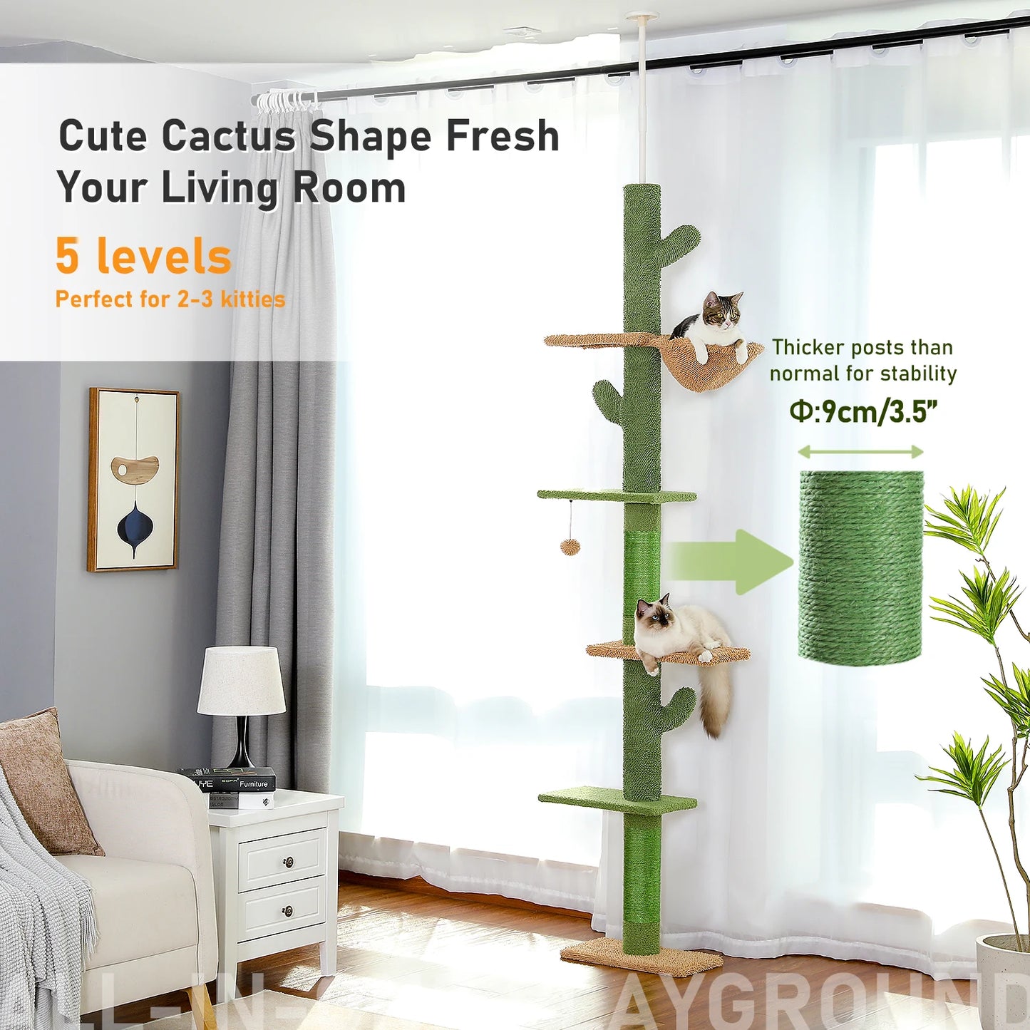 5-Tier Cactus Cat Tower with Scratching Posts & Hammock
