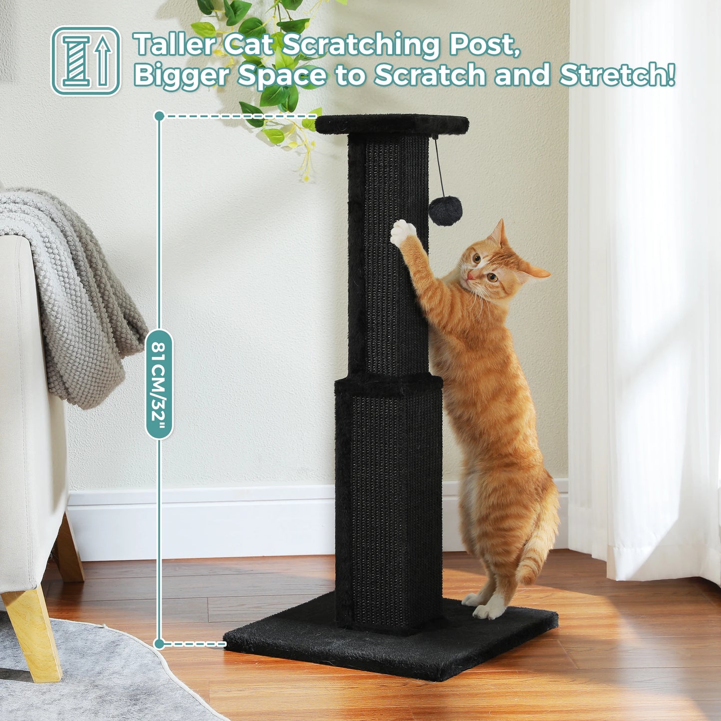 Large Cat Scratching Post with Woven Sisal & Dangling Ball