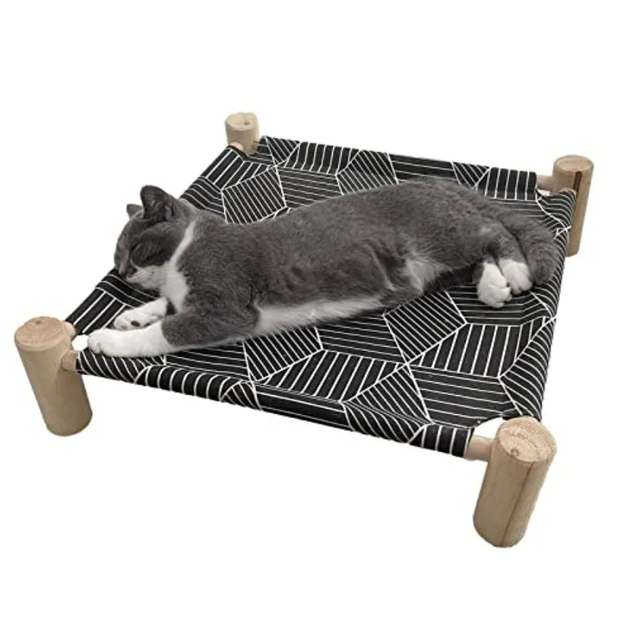 Cat/ Hammock Cat Bed, Wooden Dog Elevated Indoor Outdoor Beds, Raised Cat Cots Furniture Pet Bed Puppy Bed Portable Breathable