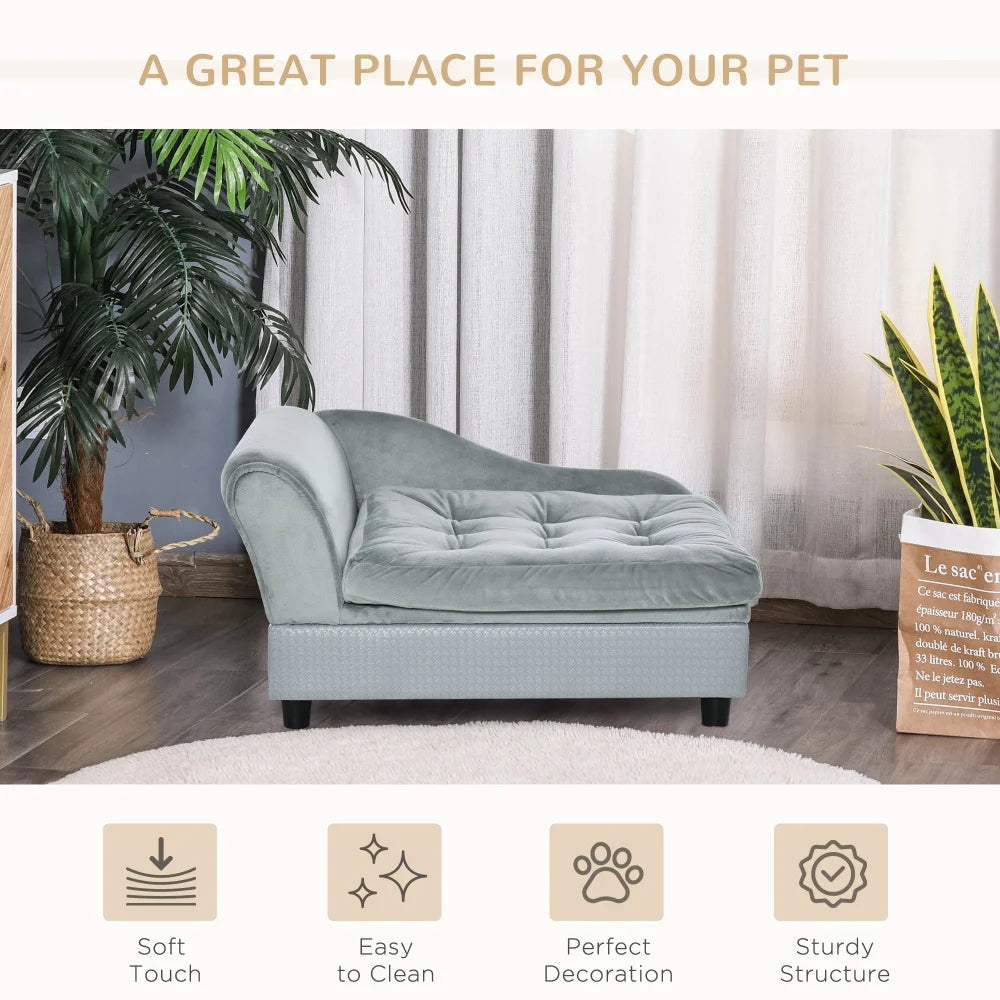 PawHut Luxury Fancy Dog Bed for Small Dogs with Hidden Storage, 3" Soft Foam, Dog Sofa Bed, Cushy & Modern Pet Furniture for Puppies and Little Breeds, Gray