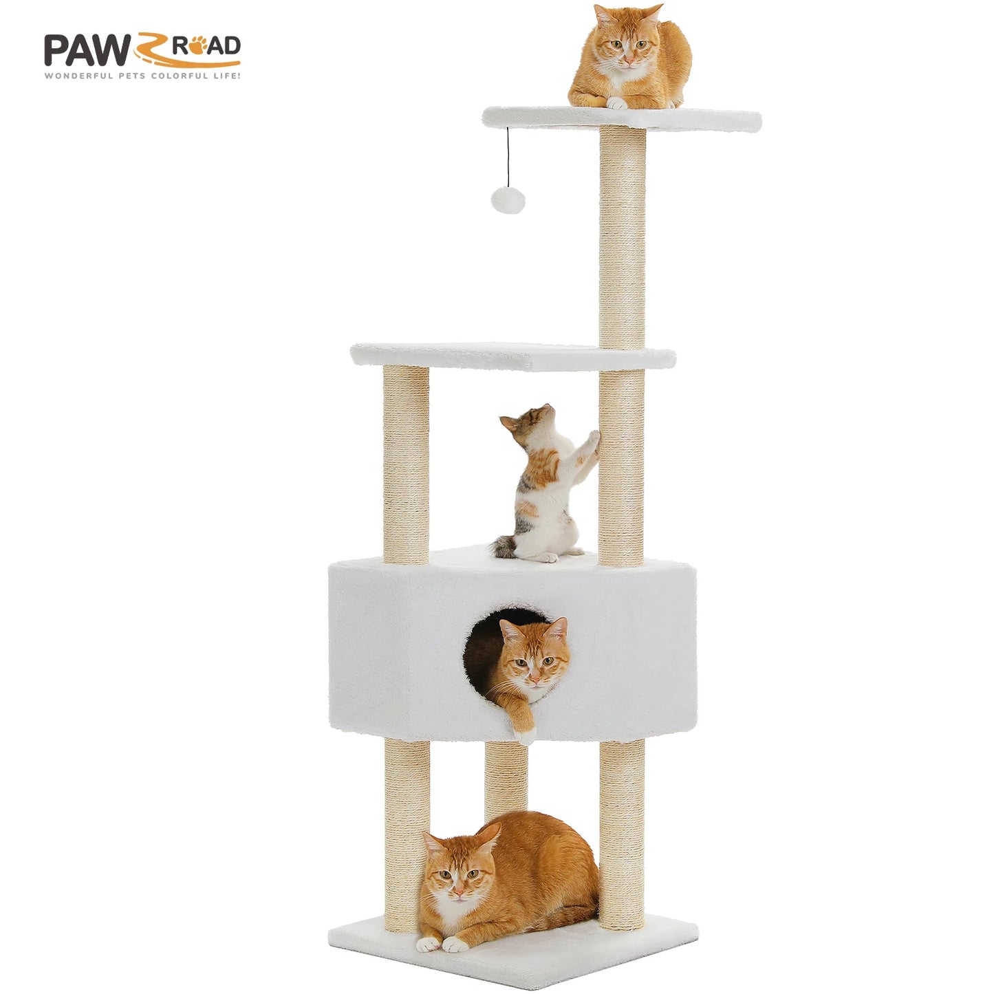 Cat Tree Tower with Condo, Plush Perch, Hammock & Sisal Posts