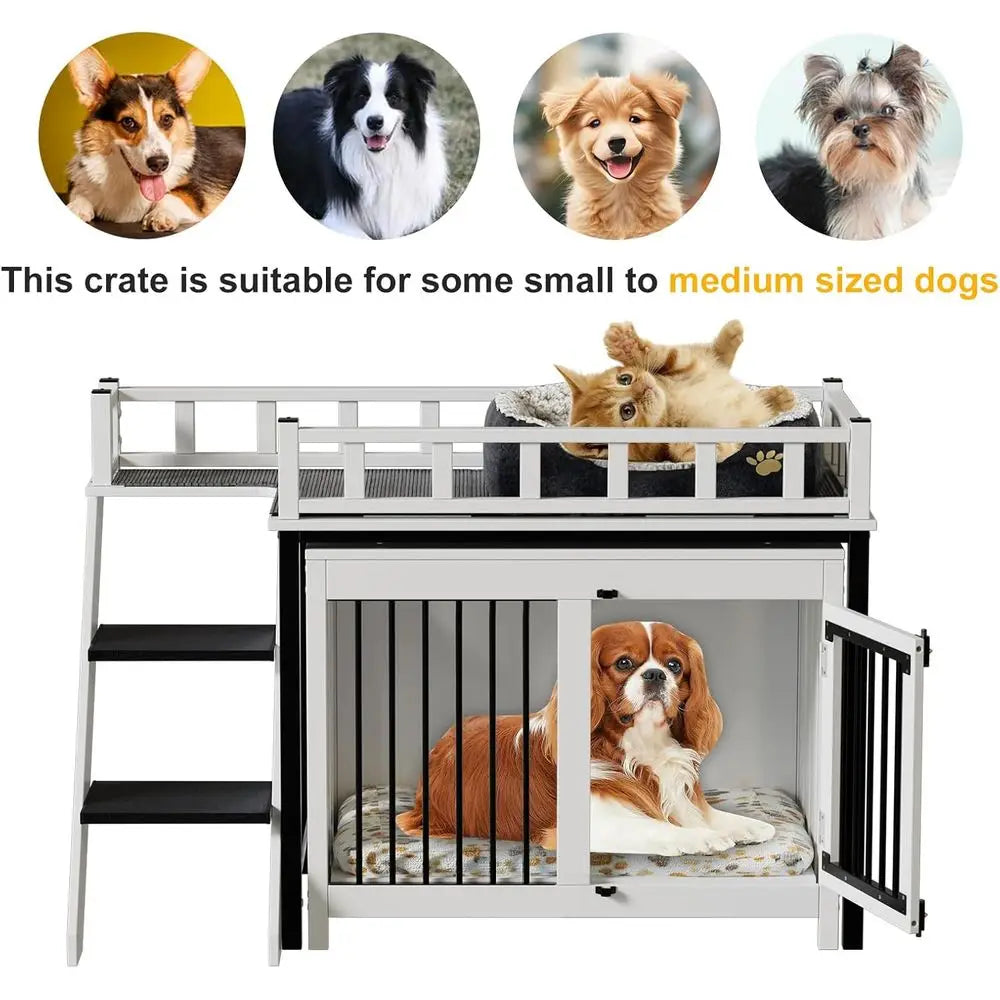 Pet Bunk Bed Stairs Storage, Window Perch for Dogs & Cats, Adjustable Blanket, Dog Bed for Small to Medium Breeds