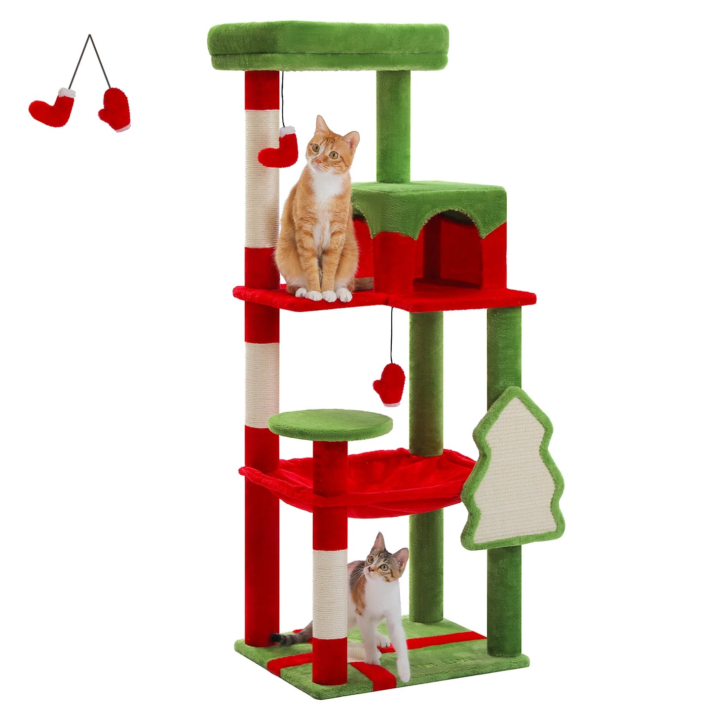 Christmas Cat Tree with Sisal Posts, Condo & Hammock