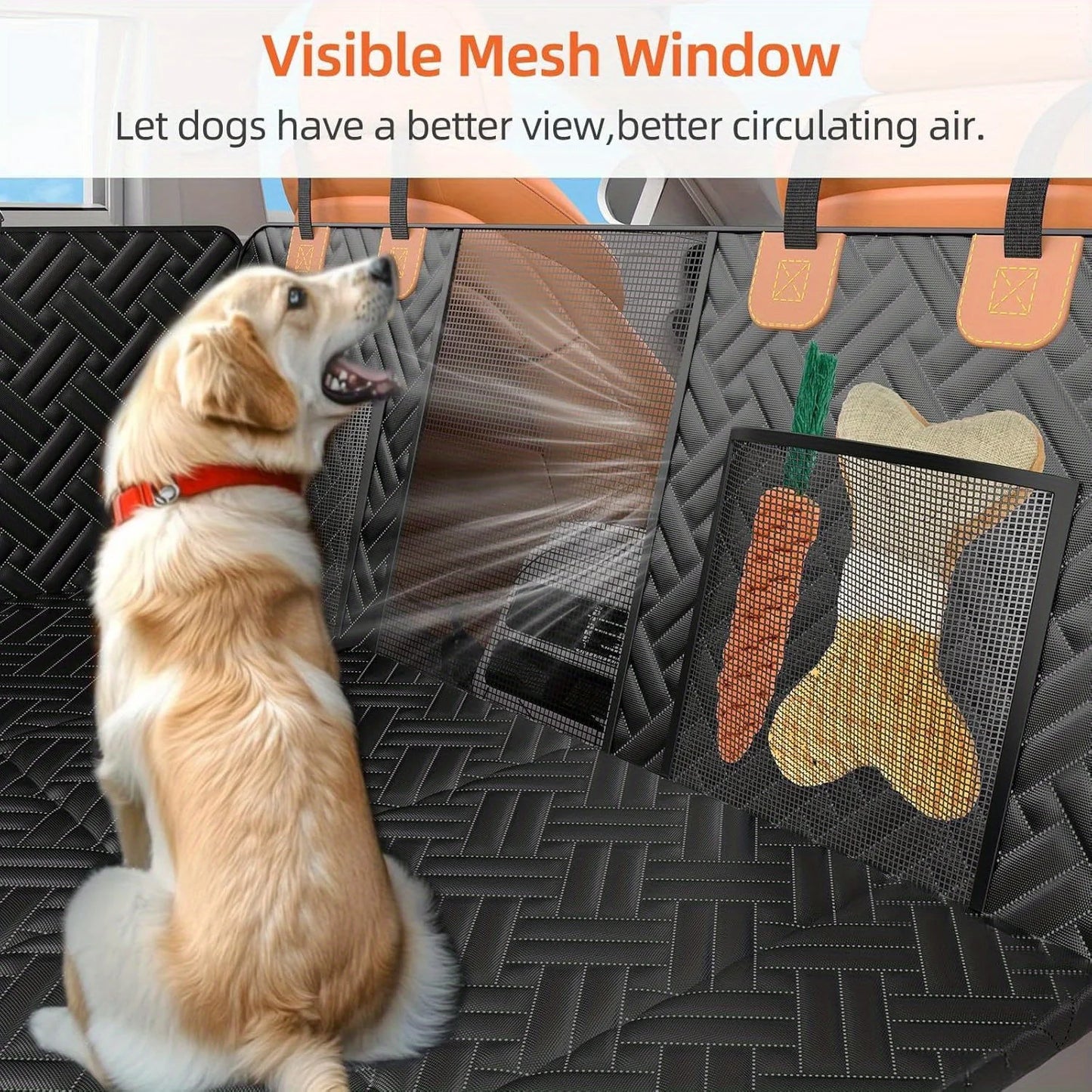 Back Seat Extender for Dogs, Hard Bottom Car Seat Cover for Dogs with Mesh Window, Waterproof Backseat Pet Cover Hard Bottom-Dog Car Seat Cover for Back Seat Dog Hammock for Car/SUV