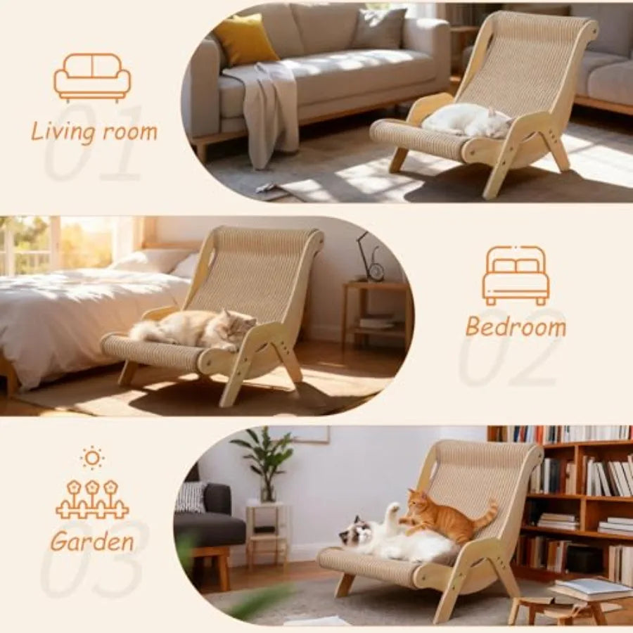XXL Solid Wood Cat Scratching Lounge & Bed for Large Cats