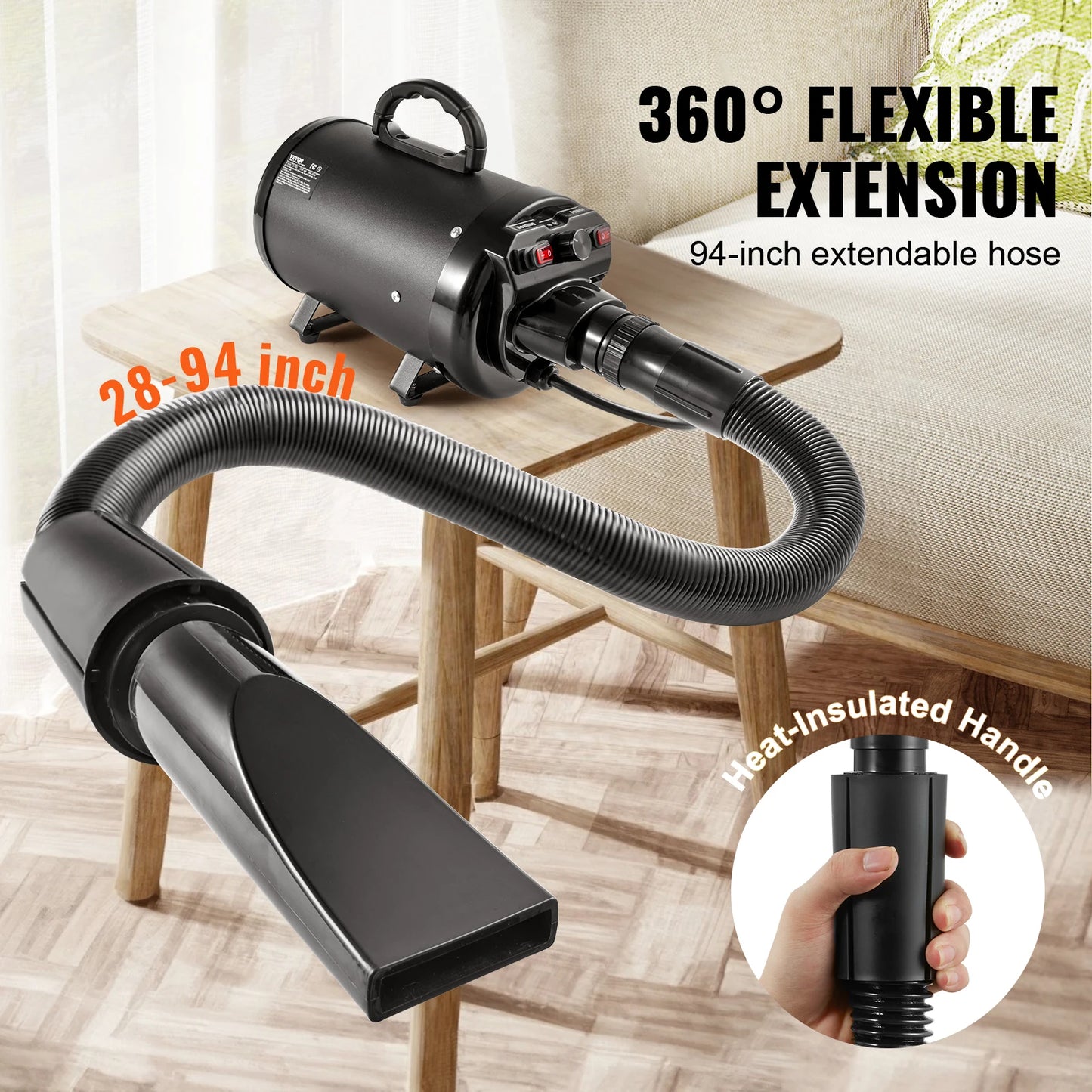 2000W Dog Blow Dryer with Adjustable Speed, Heat & 4 Nozzles