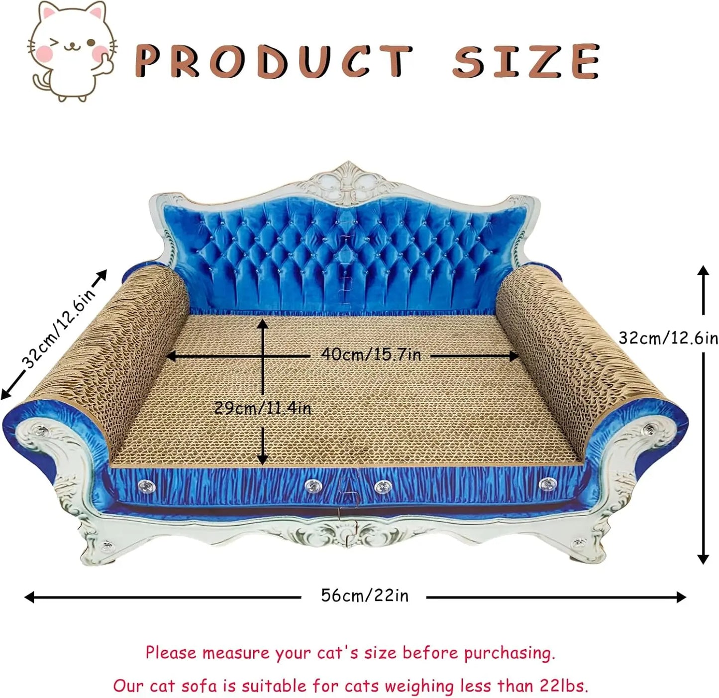 Cardboard Cat Scratcher Sofa Bed, Couch Shaped Scratching Board with Catnip for Indoor Cats
